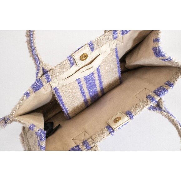 Sandro Kasbah Tote Bag in Tweed Purple & Neutral Stripes $475 - Picture 7 of 10
